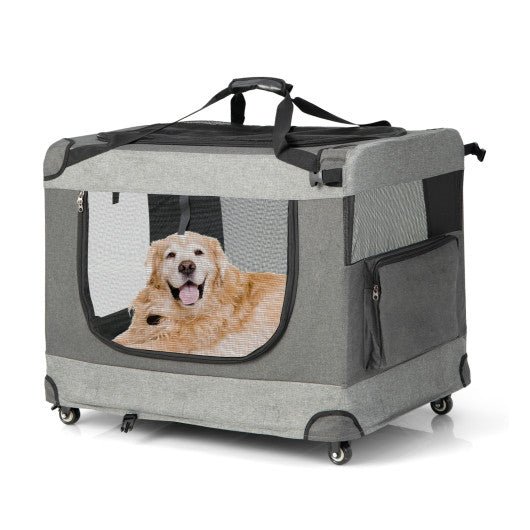  - Portable Folding Dog Soft Crate Cat Carrier with 4 Lockable Wheels - Outdoor Style Company