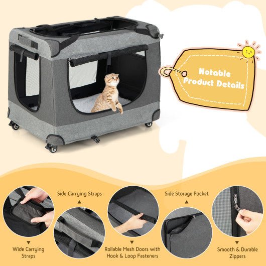  - Portable Folding Dog Soft Crate Cat Carrier with 4 Lockable Wheels - Outdoor Style Company