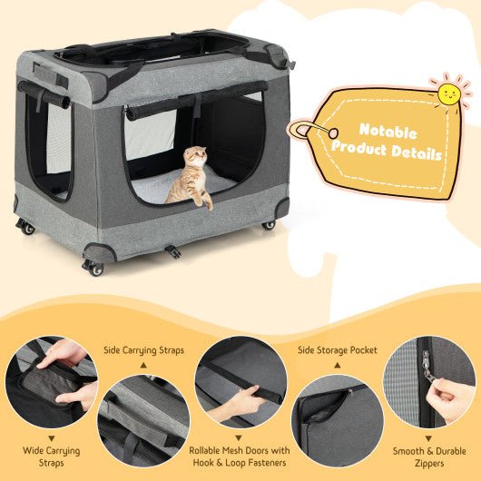  - Portable Folding Dog Soft Crate Cat Carrier with 4 Lockable Wheels - Outdoor Style Company