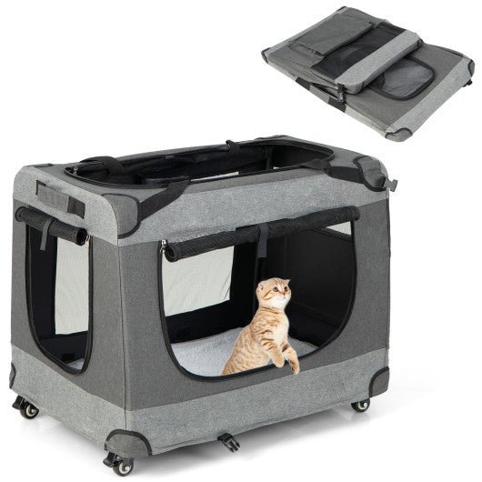  - Portable Folding Dog Soft Crate Cat Carrier with 4 Lockable Wheels - Outdoor Style Company