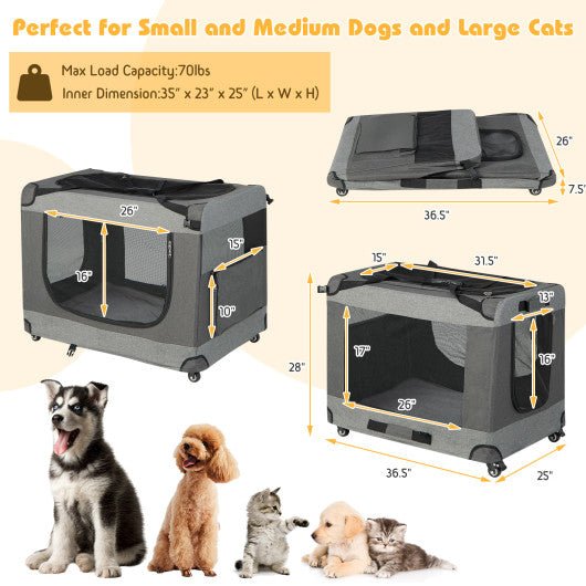  - Portable Folding Dog Soft Crate Cat Carrier with 4 Lockable Wheels - Outdoor Style Company