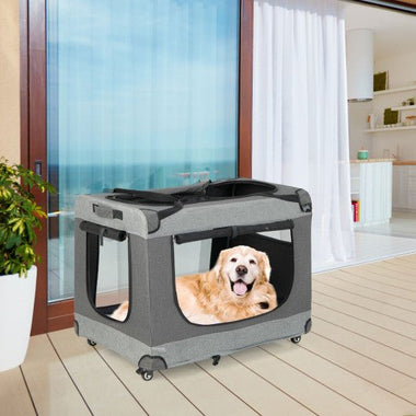  - Portable Folding Dog Soft Crate Cat Carrier with 4 Lockable Wheels - Outdoor Style Company