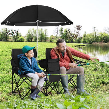  - Portable Folding Picnic Double Chair With Umbrella - Outdoor Style Company