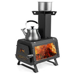  - Portable Wood Camping Burning Stove Heater with 2 Cooking Positions - Outdoor Style Company