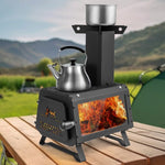  - Portable Wood Camping Burning Stove Heater with 2 Cooking Positions - Outdoor Style Company