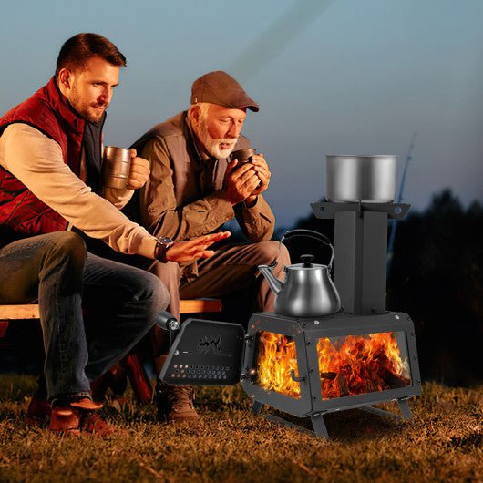  - Portable Wood Camping Burning Stove Heater with 2 Cooking Positions - Outdoor Style Company