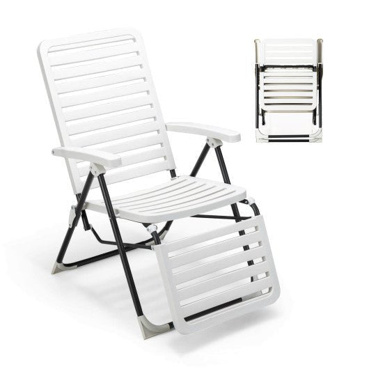  - PP Folding Patio Chaise Lounger with 7 - Level Backrest and Cozy Footrest - Outdoor Style Company
