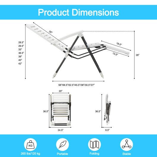  - PP Folding Patio Chaise Lounger with 7 - Level Backrest and Cozy Footrest - Outdoor Style Company