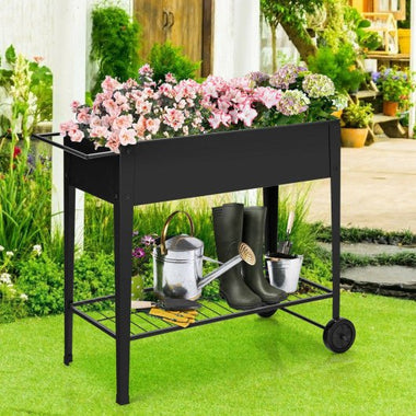  - Raised Garden Bed Elevated Planter Box on Wheels Steel Planter with Shelf - Outdoor Style Company