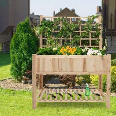  - Raised Garden Bed Elevated Wooden Planter Box with Trellis - Outdoor Style Company