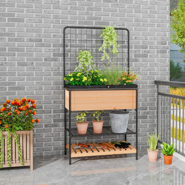  - Raised Garden Bed with Trellis 2 - tier Storage Shelves - Outdoor Style Company