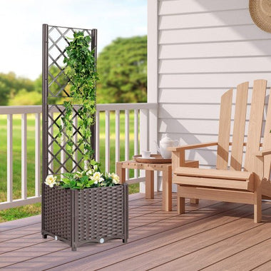 wicker trellis planter PE Rattan Raised Garden Bed with Trellis Planter Box for Climbing Plan