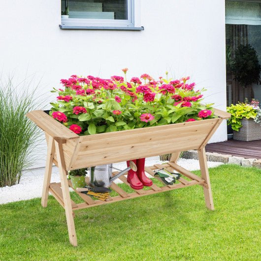  - Raised Wood Garden Bed with Shelf and Liner - Outdoor Style Company