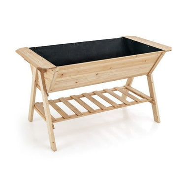  - Raised Wood Garden Bed with Shelf and Liner - Outdoor Style Company