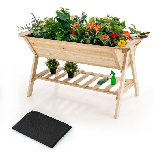  - Raised Wood Garden Bed with Shelf and Liner - Outdoor Style Company