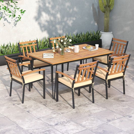  - Rectangular Outdoor Dining Table for 6 People with Acacia Wood Tabletop and Umbrella Hole - Outdoor Style Company