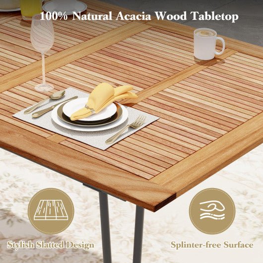  - Rectangular Outdoor Dining Table for 6 People with Acacia Wood Tabletop and Umbrella Hole - Outdoor Style Company