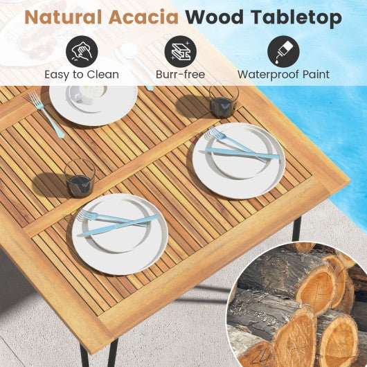  - Rectangular Outdoor Dining Table for 6 People with Acacia Wood Tabletop and Umbrella Hole - Outdoor Style Company