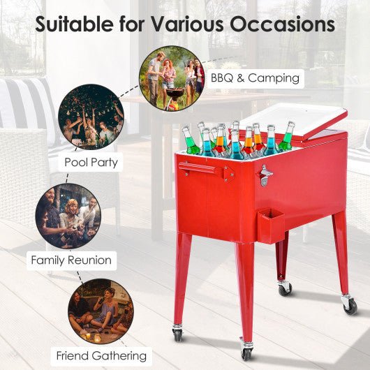  - Red Portable Outdoor Patio Cooler Cart - Outdoor Style Company