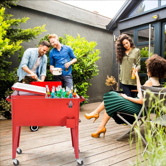  - Red Portable Outdoor Patio Cooler Cart - Outdoor Style Company