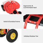  - Red/Green Garden Cart Rolling Work Seat With Heavy Duty Tool Tray Gardening Planting - Outdoor Style Company