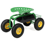  - Red/Green Garden Cart Rolling Work Seat With Heavy Duty Tool Tray Gardening Planting - Outdoor Style Company