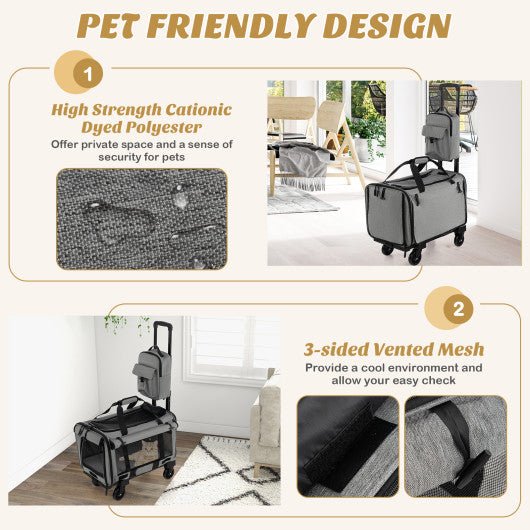  - Rolling Cat Carrier with Dual - use Pads and Litter Bag - Outdoor Style Company