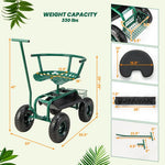  - Rolling Garden Cart with Height Adjustable Swivel Seat and Storage Basket - Outdoor Style Company