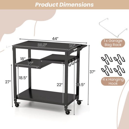  - Rolling Grill Cart 3 - Shelf BBQ Cart with Hooks and Side Handle - Outdoor Style Company