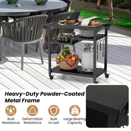  - Rolling Grill Cart 3 - Shelf BBQ Cart with Hooks and Side Handle - Outdoor Style Company