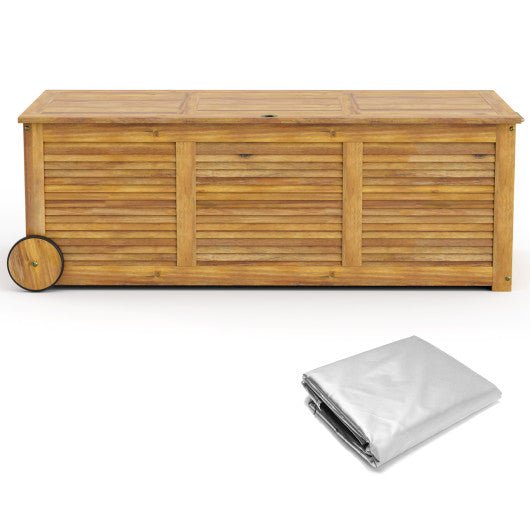  - Rolling Patio Wooden Deck Box with 2 Wheels and Side Handle for Outdoor - Outdoor Style Company