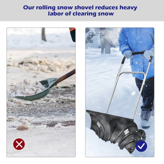  - Rolling Snow Pusher Shovel with Adjustable Handle - Outdoor Style Company