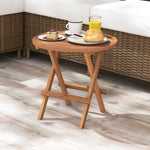  - Round Patio Folding Coffee Table Indonesia Teak Wood with Slatted Tabletop - Outdoor Style Company