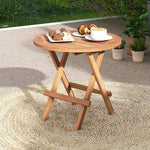  - Round Patio Folding Coffee Table Indonesia Teak Wood with Slatted Tabletop - Outdoor Style Company