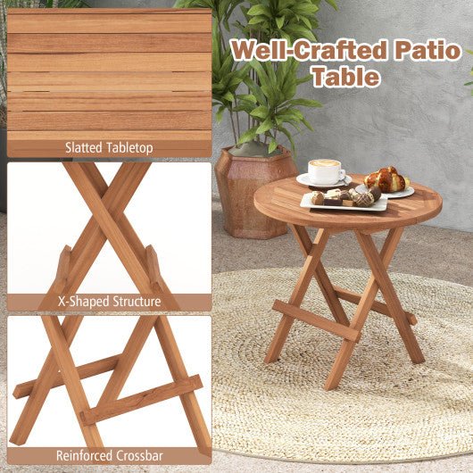  - Round Patio Folding Coffee Table Indonesia Teak Wood with Slatted Tabletop - Outdoor Style Company