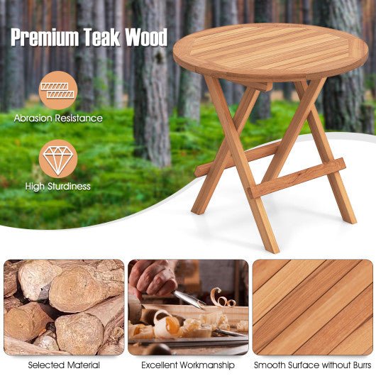  - Round Patio Folding Coffee Table Indonesia Teak Wood with Slatted Tabletop - Outdoor Style Company