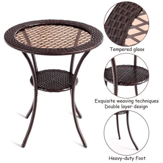  - Round Rattan Wicker Coffee Table with Lower Shelf - Outdoor Style Company