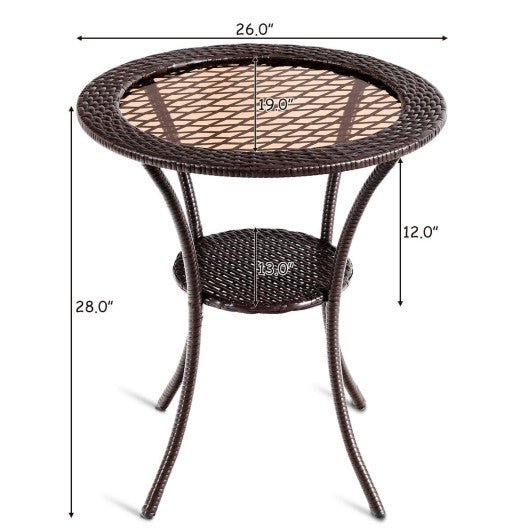  - Round Rattan Wicker Coffee Table with Lower Shelf - Outdoor Style Company