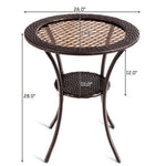  - Round Rattan Wicker Coffee Table with Lower Shelf - Outdoor Style Company