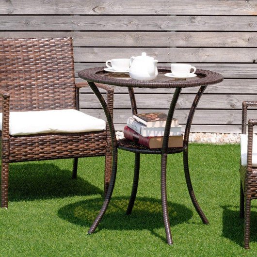  - Round Rattan Wicker Coffee Table with Lower Shelf - Outdoor Style Company