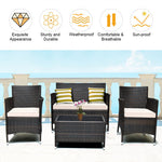 4 Pieces Comfortable Outdoor Rattan Sofa Set with Glass Coffee Table