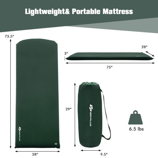  - Self - inflating Lightweight Folding Foam Sleeping Cot with Storage bag - Outdoor Style Company