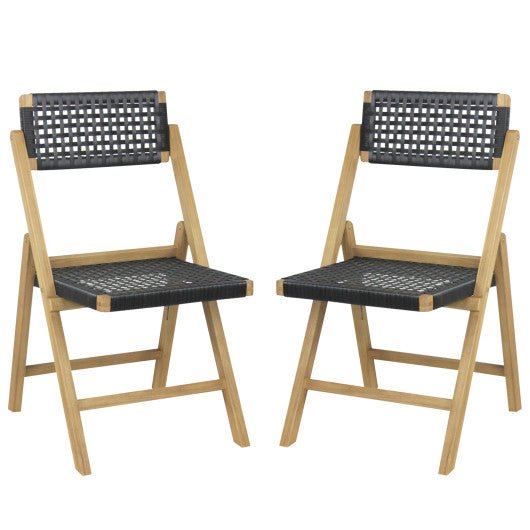  - Set of 2 Folding Chairs Indonesia Teak Wood Dining Chairs with Woven Rope Seat and Back - Outdoor Style Company