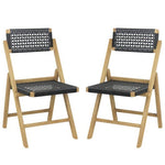  - Set of 2 Folding Chairs Indonesia Teak Wood Dining Chairs with Woven Rope Seat and Back - Outdoor Style Company