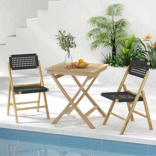  - Set of 2 Folding Chairs Indonesia Teak Wood Dining Chairs with Woven Rope Seat and Back - Outdoor Style Company