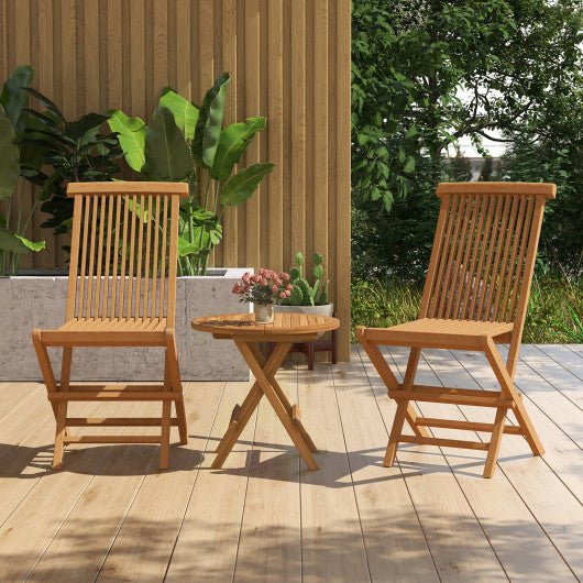  - Set of 2 Indonesia Teak Patio Folding Chairs with High Back and Slatted Seat - Outdoor Style Company