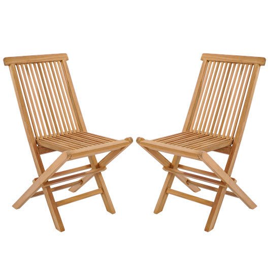  - Set of 2 Indonesia Teak Patio Folding Chairs with High Back and Slatted Seat - Outdoor Style Company