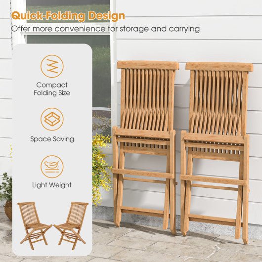 - Set of 2 Indonesia Teak Patio Folding Chairs with High Back and Slatted Seat - Outdoor Style Company