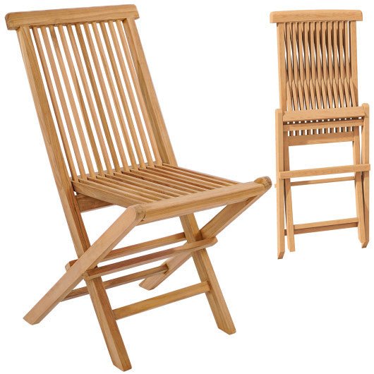  - Set of 2 Indonesia Teak Patio Folding Chairs with High Back and Slatted Seat - Outdoor Style Company