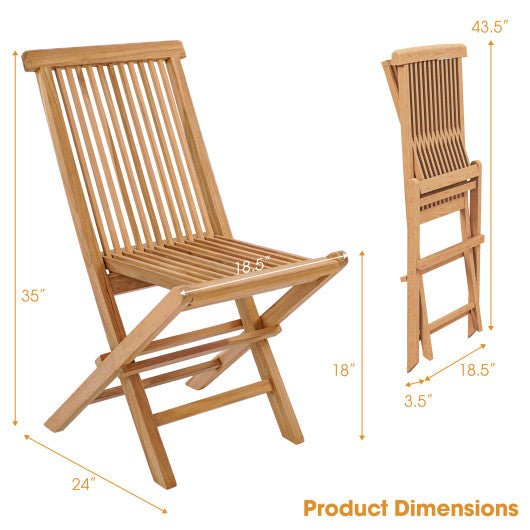  - Set of 2 Indonesia Teak Patio Folding Chairs with High Back and Slatted Seat - Outdoor Style Company